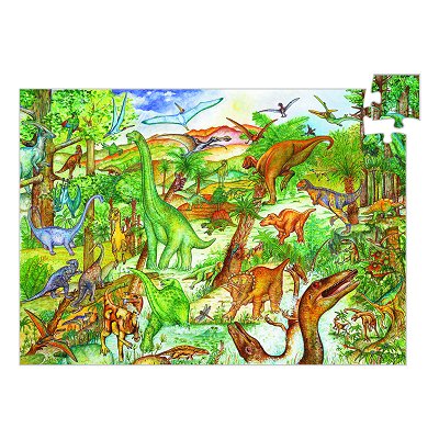 Puzzle Djeco-07424 Poster et Livret - Découverte dinosaures