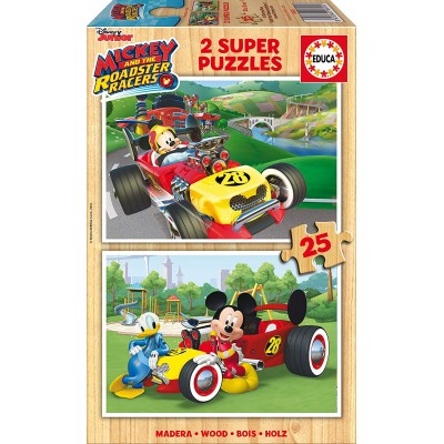 Educa-17234 2 Puzzles en Bois - Mickey and The Roadster Racers