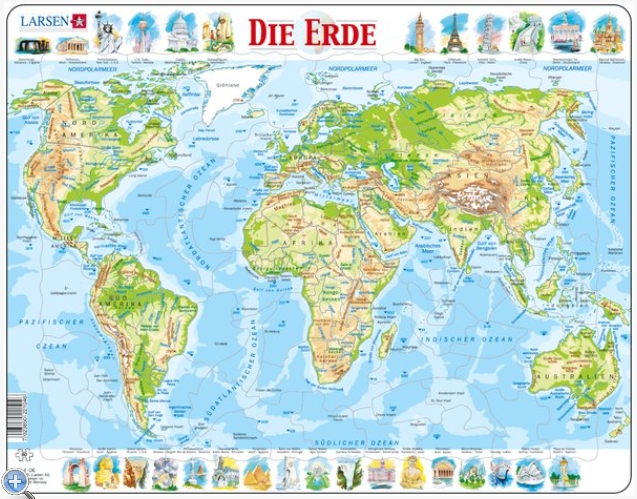 Puzzle Cadre Carte Du Monde En Allemand Larsen K4 De 80 Pieces Puzzles Cartes Du Monde Et Mappemonde Planet Puzzles