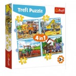 Puzzle  Trefl-34353 4 in 1 - Large Construction Machines