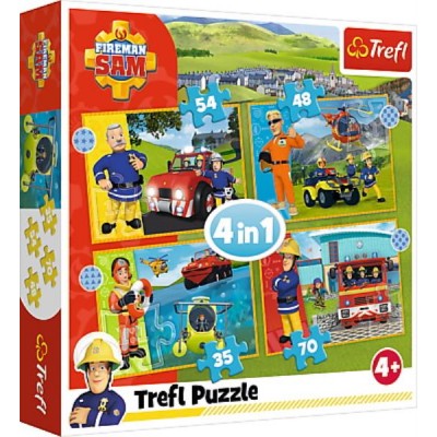 Trefl-34387 4 Puzzles - Sam le Pompier